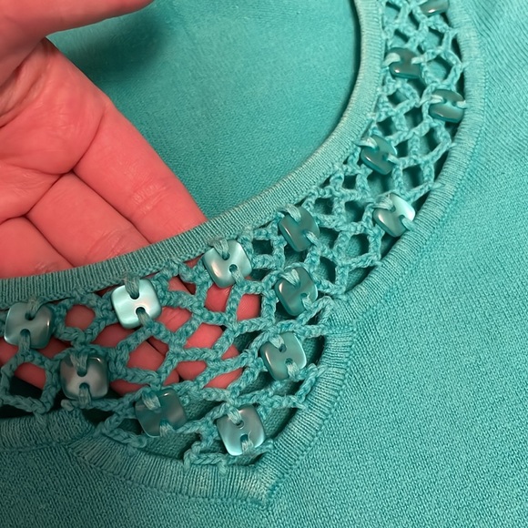 4/$20 | Teal Mesh Neckline T-Shirt with beads - Picture 4 of 7